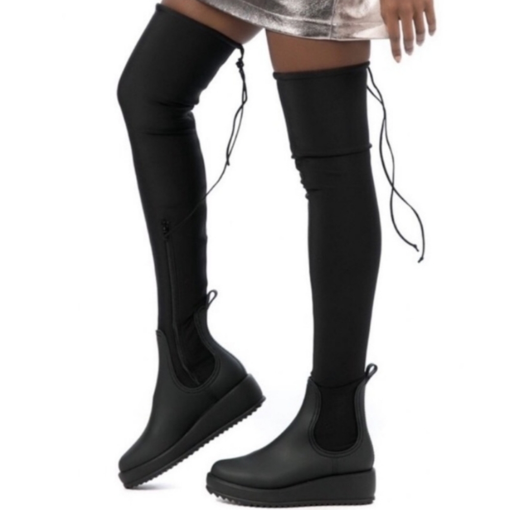 Jeffrey Campbell Monsoon Over the Knee Platform Rain Boot Size 11